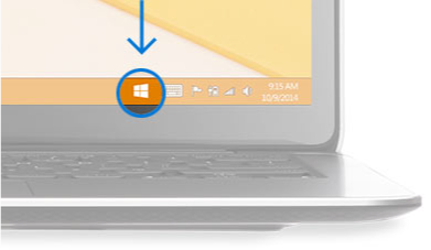 Una imagen del escritorio con un círculo rodeando el icono de Windows en la esquina inferior derecha.
