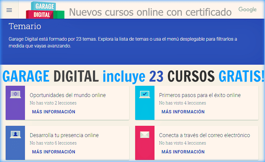 23 Cursos virtuales gratuitos que ofrece Google a través de Garage Digital